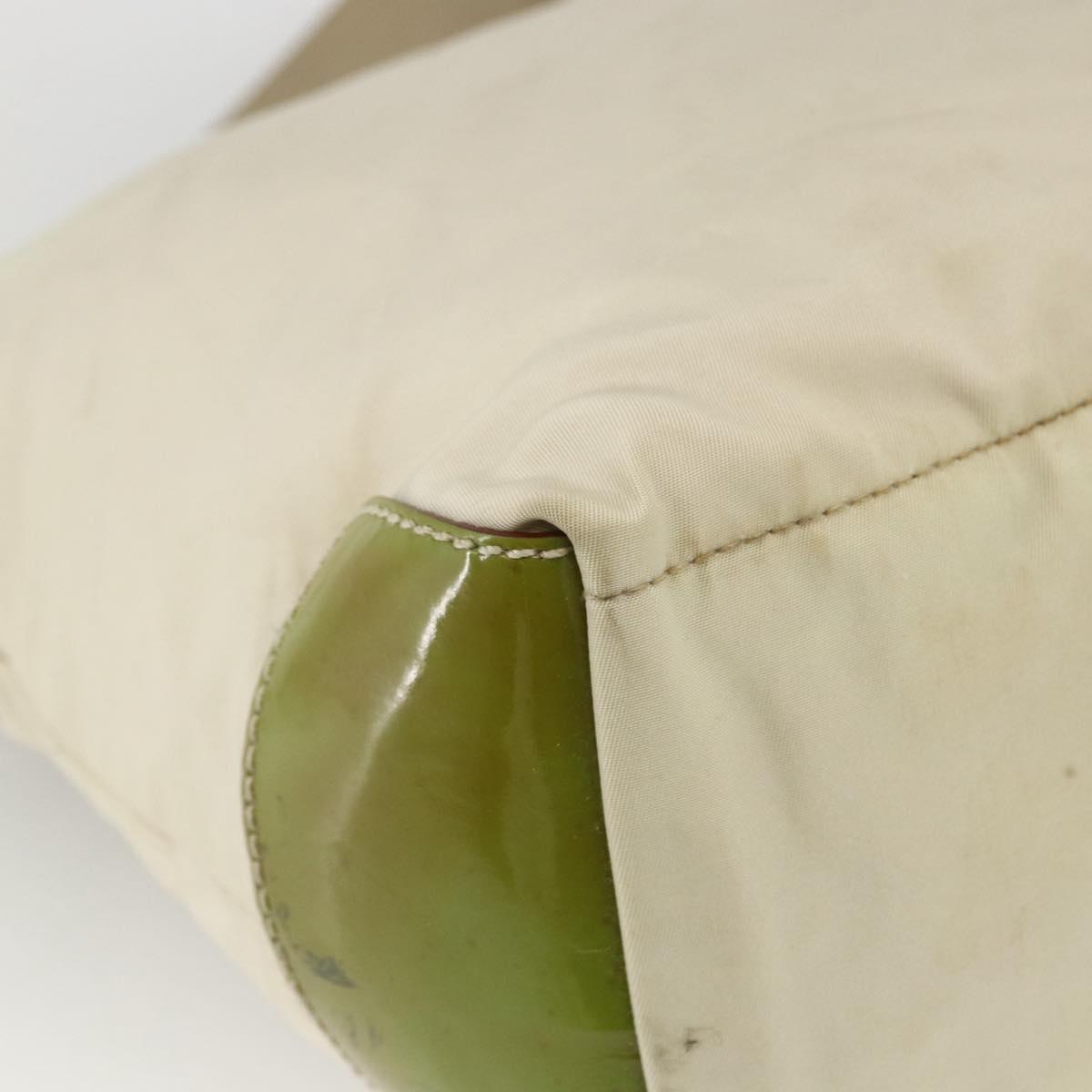 PRADA Shoulder Bag Nylon Beige Green Silver Auth 173997