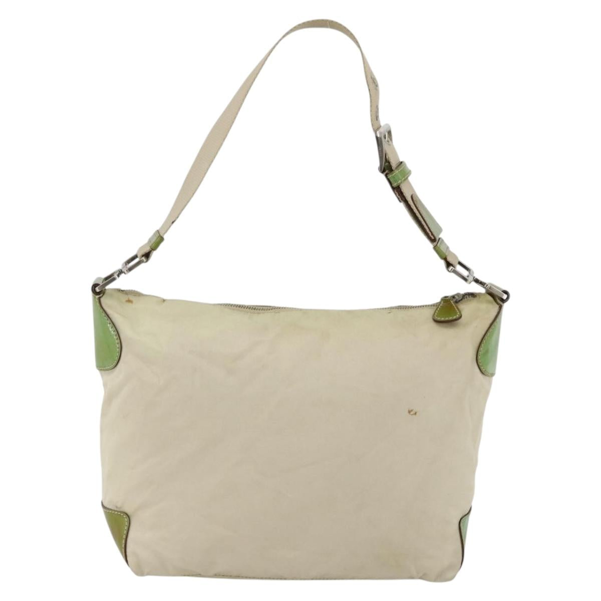 PRADA Shoulder Bag Nylon Beige Green Silver Auth 173997