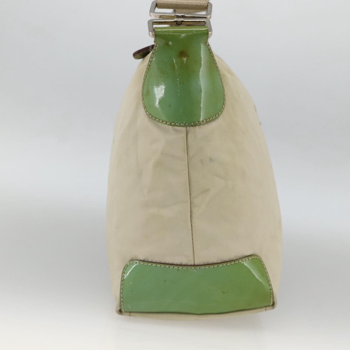 PRADA Shoulder Bag Nylon Beige Green Silver Auth 173997