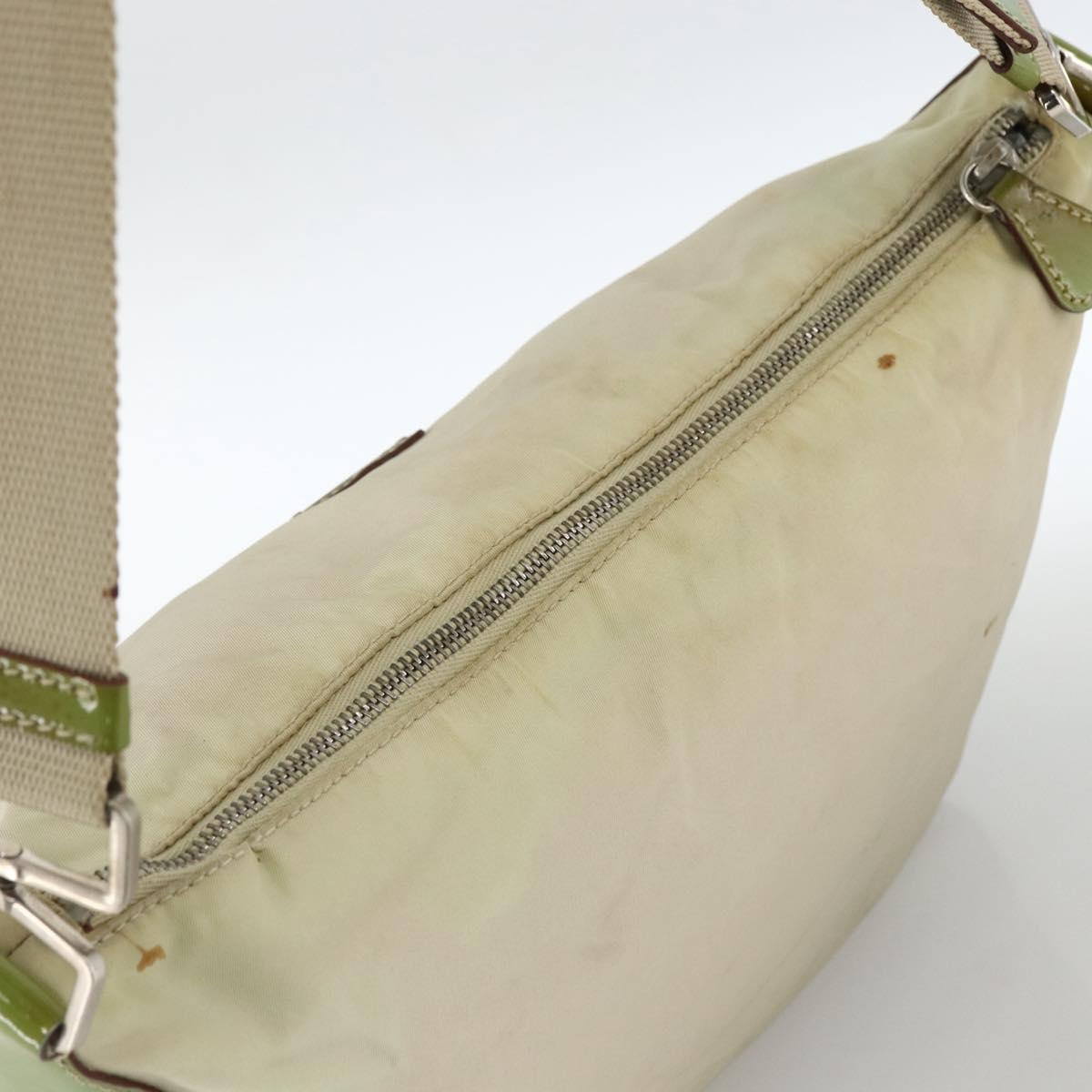 PRADA Shoulder Bag Nylon Beige Green Silver Auth 173997