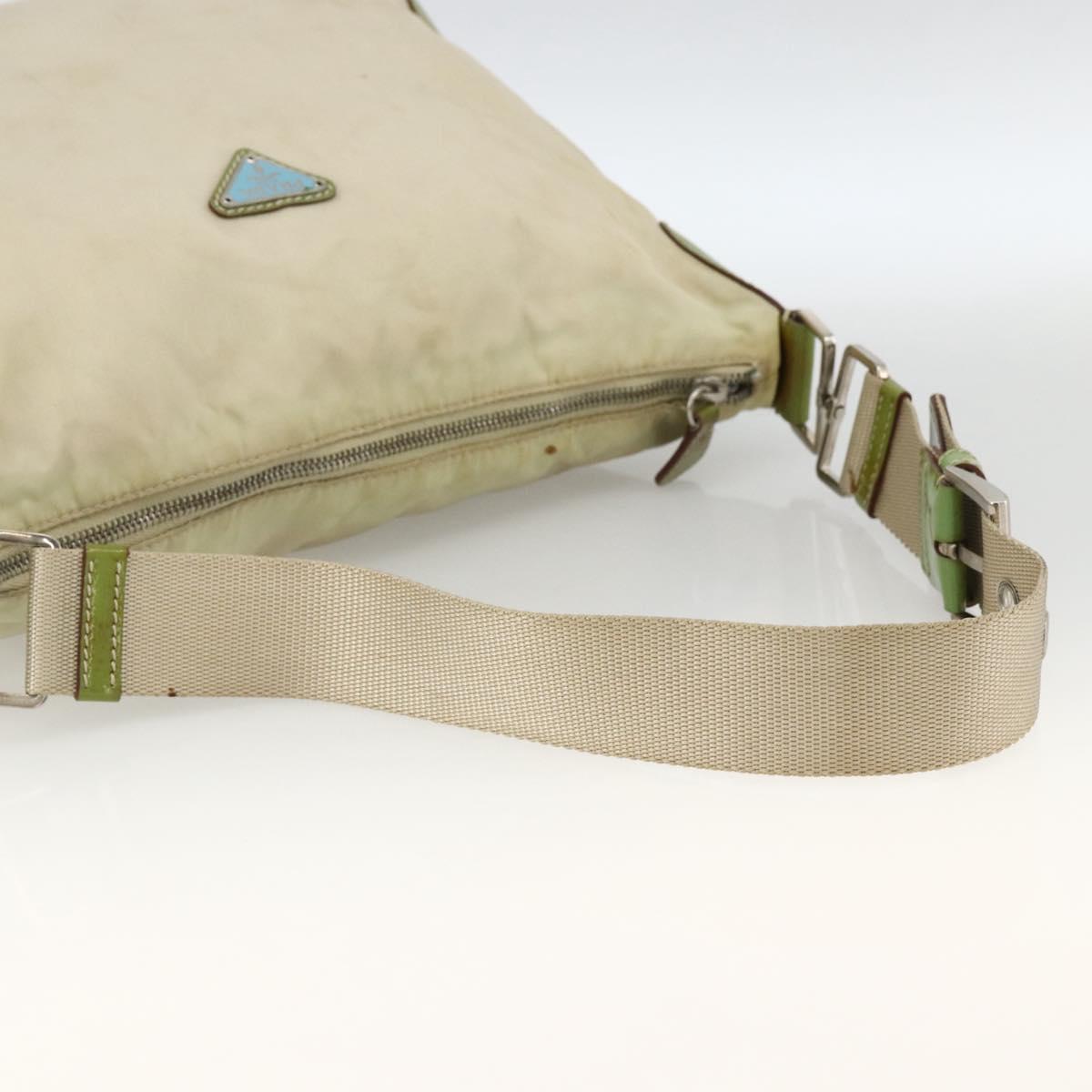 PRADA Shoulder Bag Nylon Beige Green Silver Auth 173997