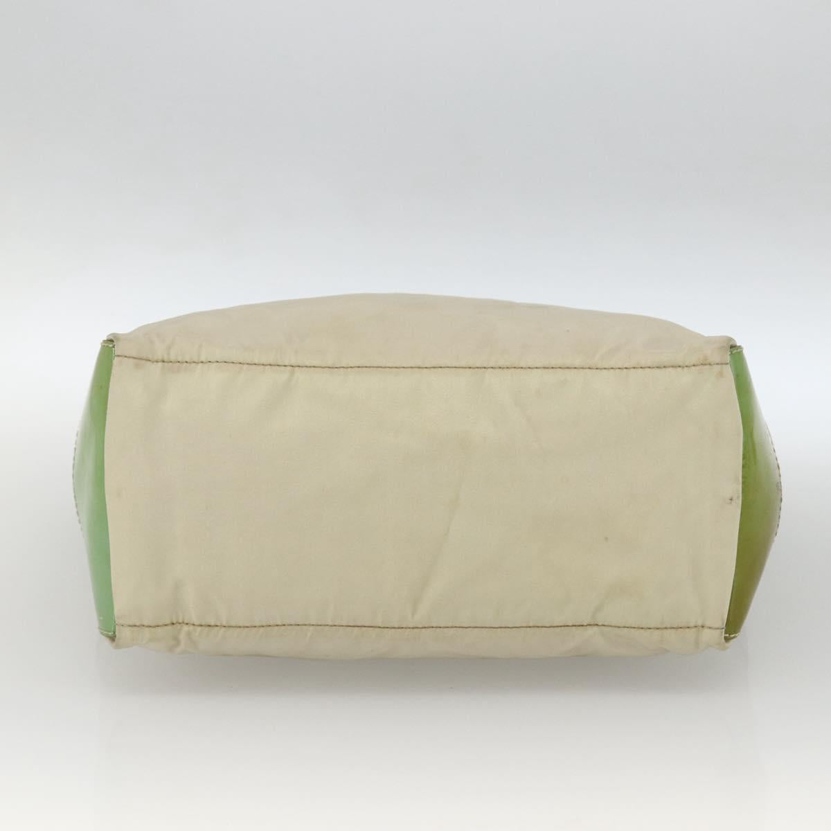 PRADA Shoulder Bag Nylon Beige Green Silver Auth 173997