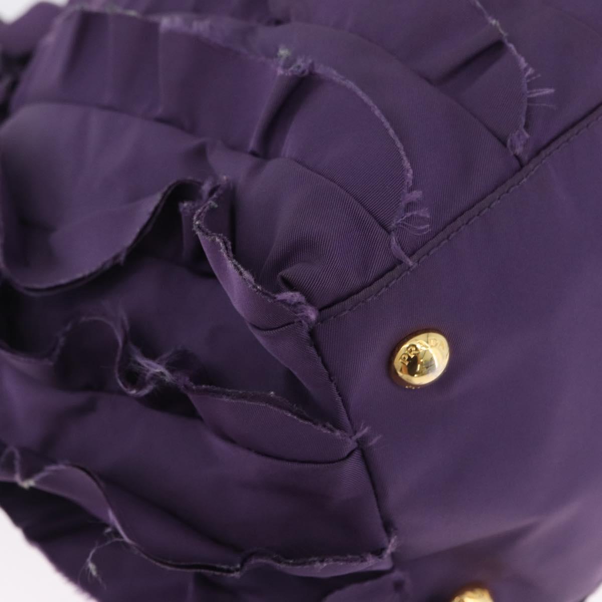 PRADA Hand Bag Nylon Leather Purple Gold Auth 173998