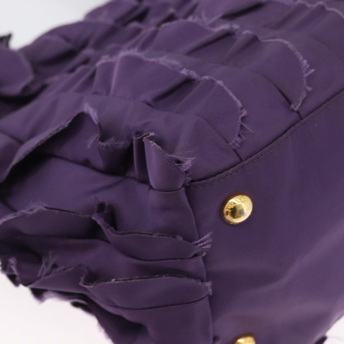 PRADA Hand Bag Nylon Leather Purple Gold Auth 173998