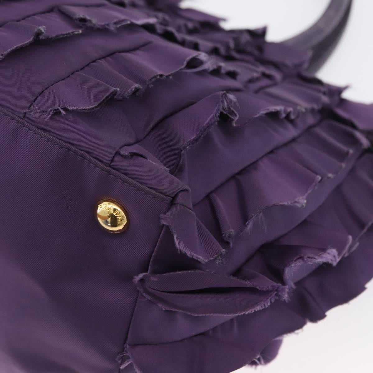 PRADA Hand Bag Nylon Leather Purple Gold Auth 173998