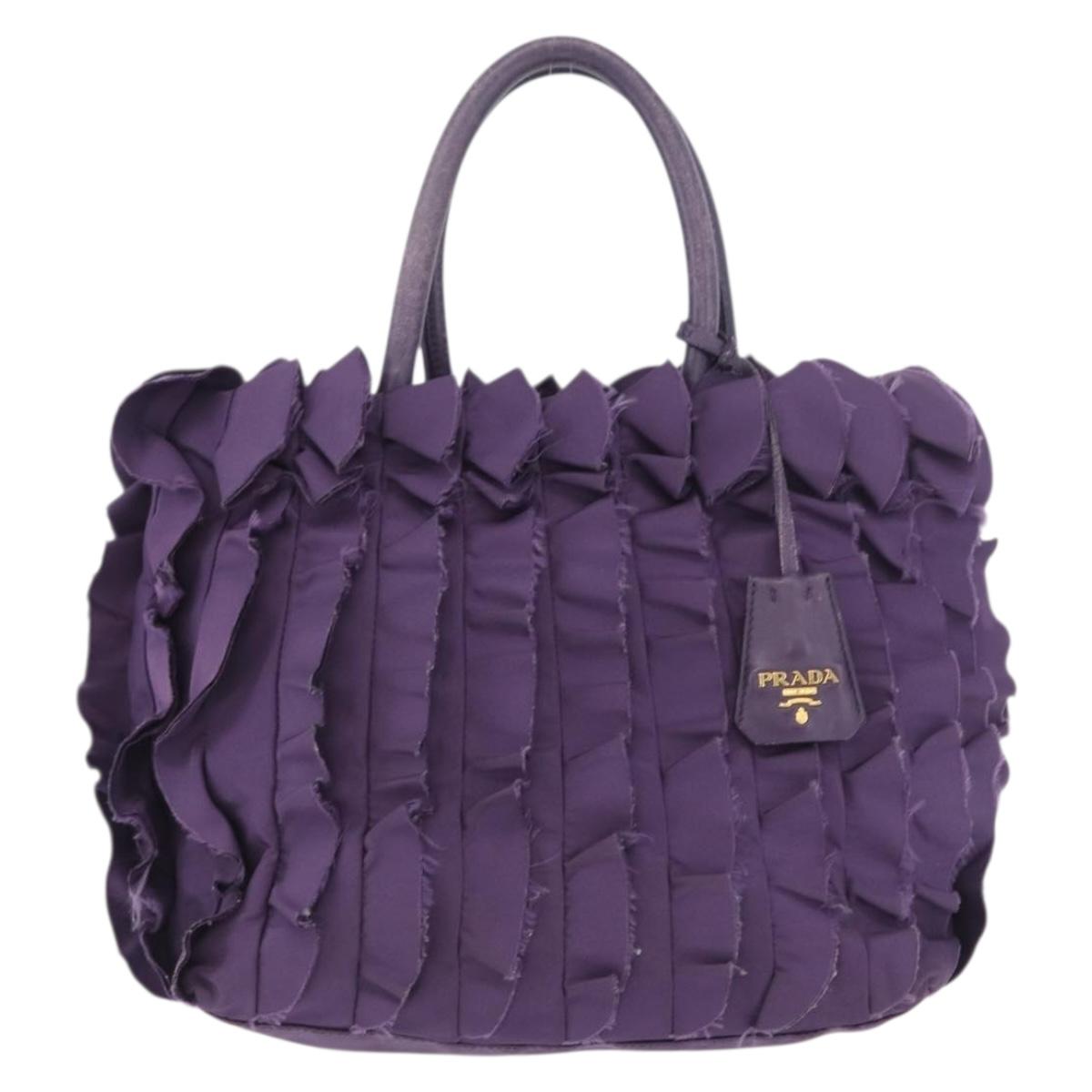 PRADA Hand Bag Nylon Leather Purple Gold Auth 173998
