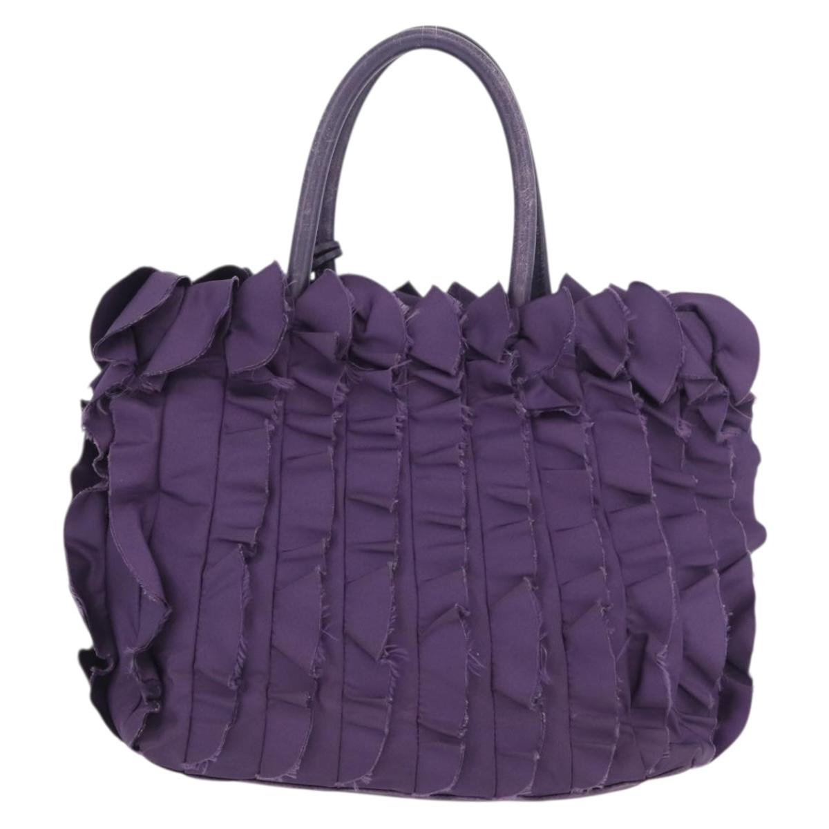 PRADA Hand Bag Nylon Leather Purple Gold Auth 173998