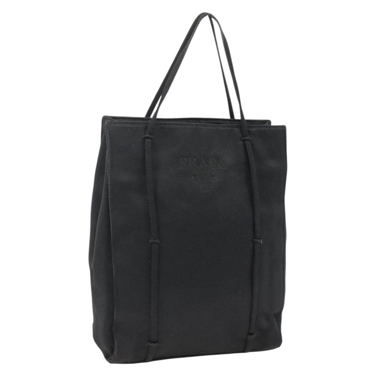 PRADA Hand Bag Satin Black Auth 174000