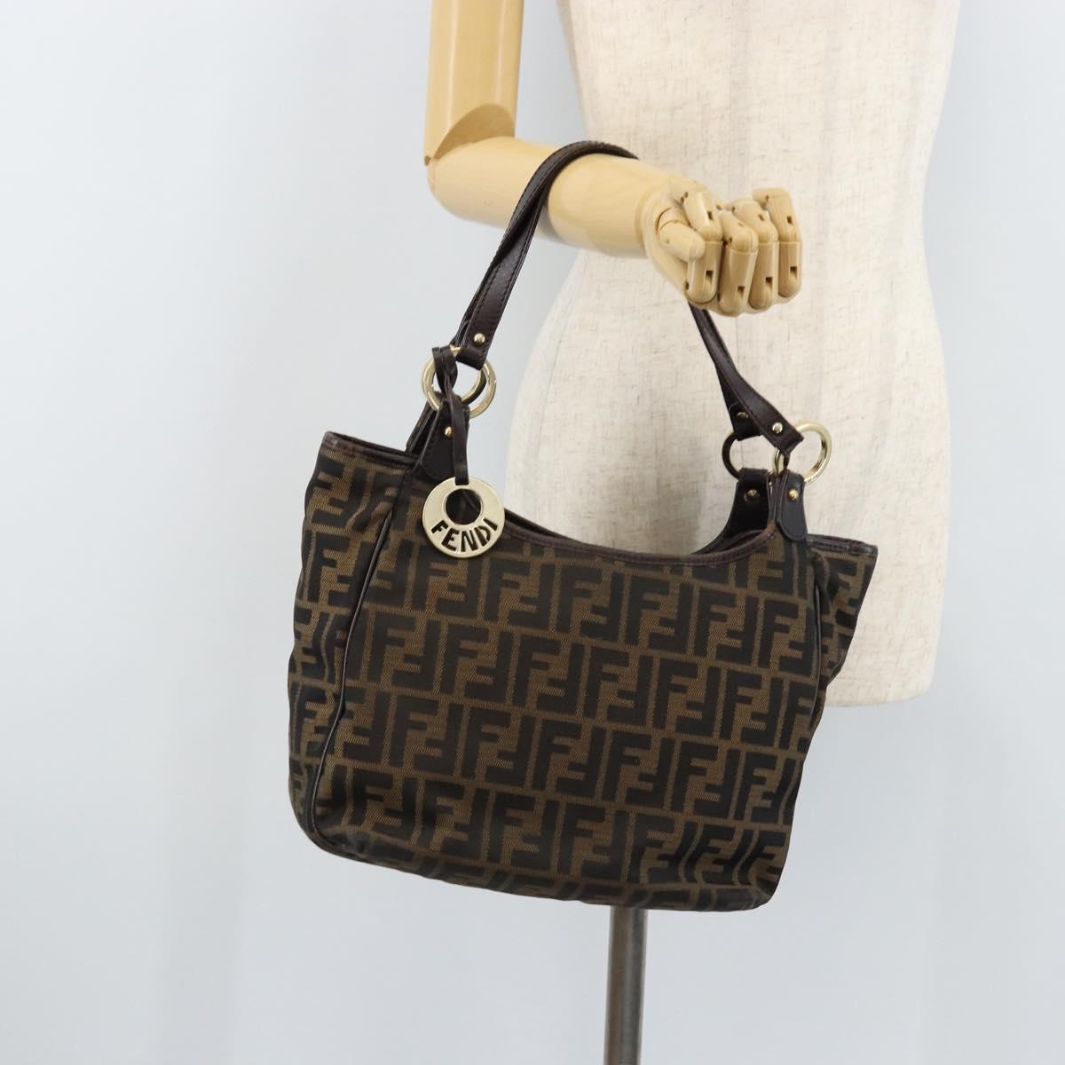 FENDI Zucca Canvas Hand Bag Black Brown Auth 174003