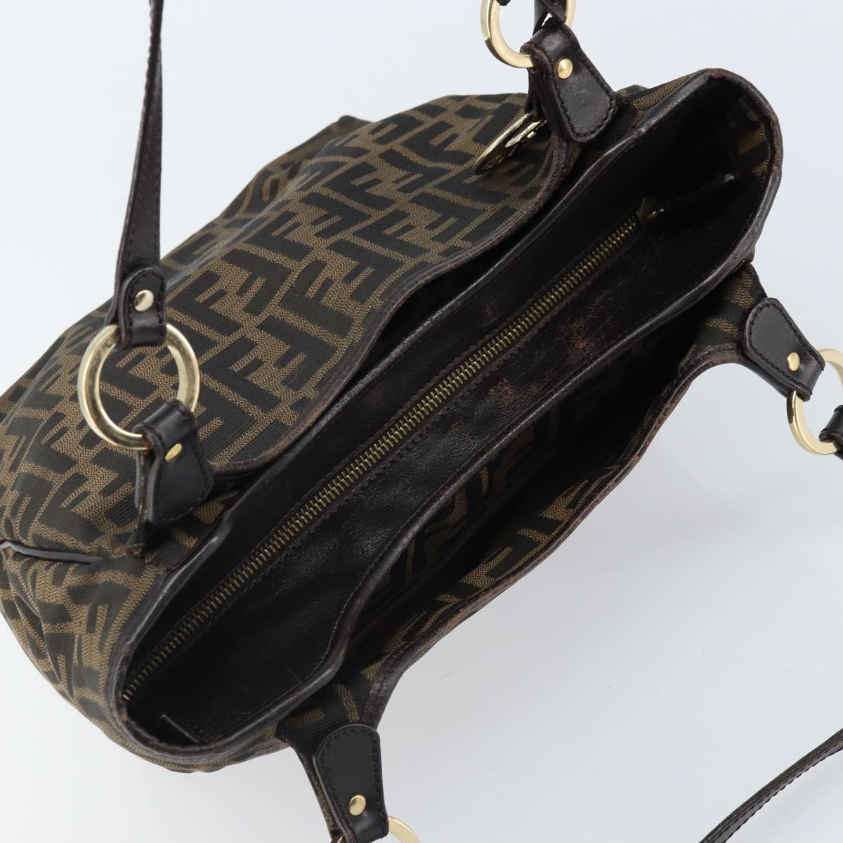 FENDI Zucca Canvas Hand Bag Black Brown Auth 174003