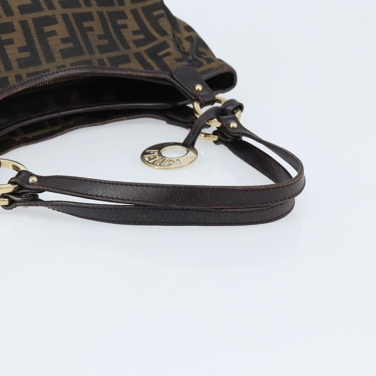 FENDI Zucca Canvas Hand Bag Black Brown Auth 174003