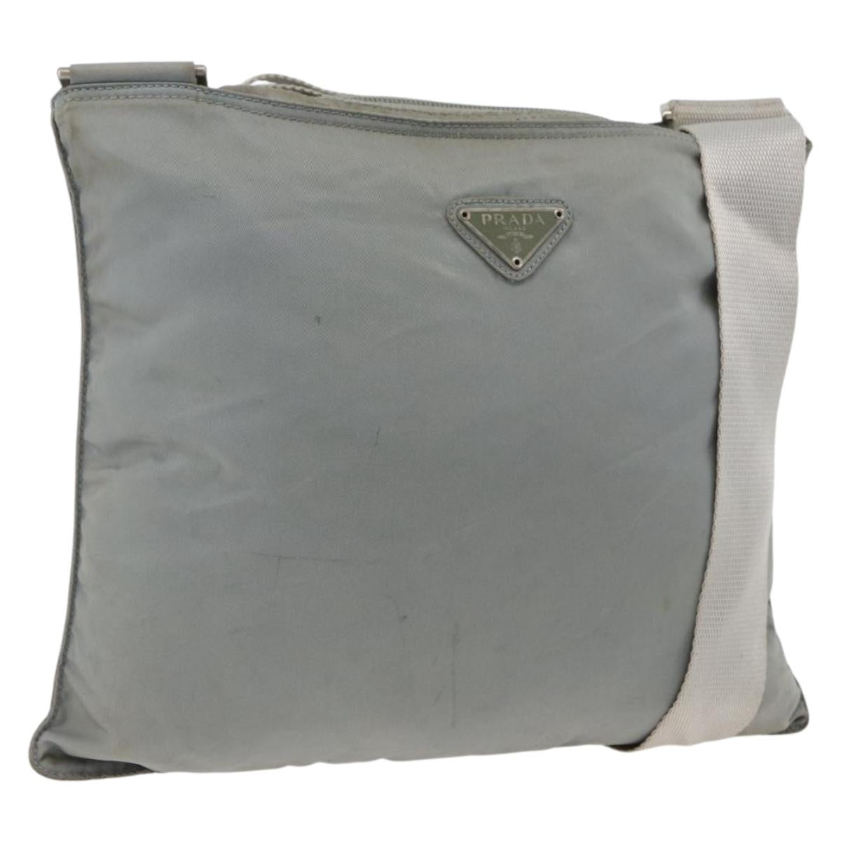 PRADA Shoulder Bag Nylon Gray Silver Auth 174005