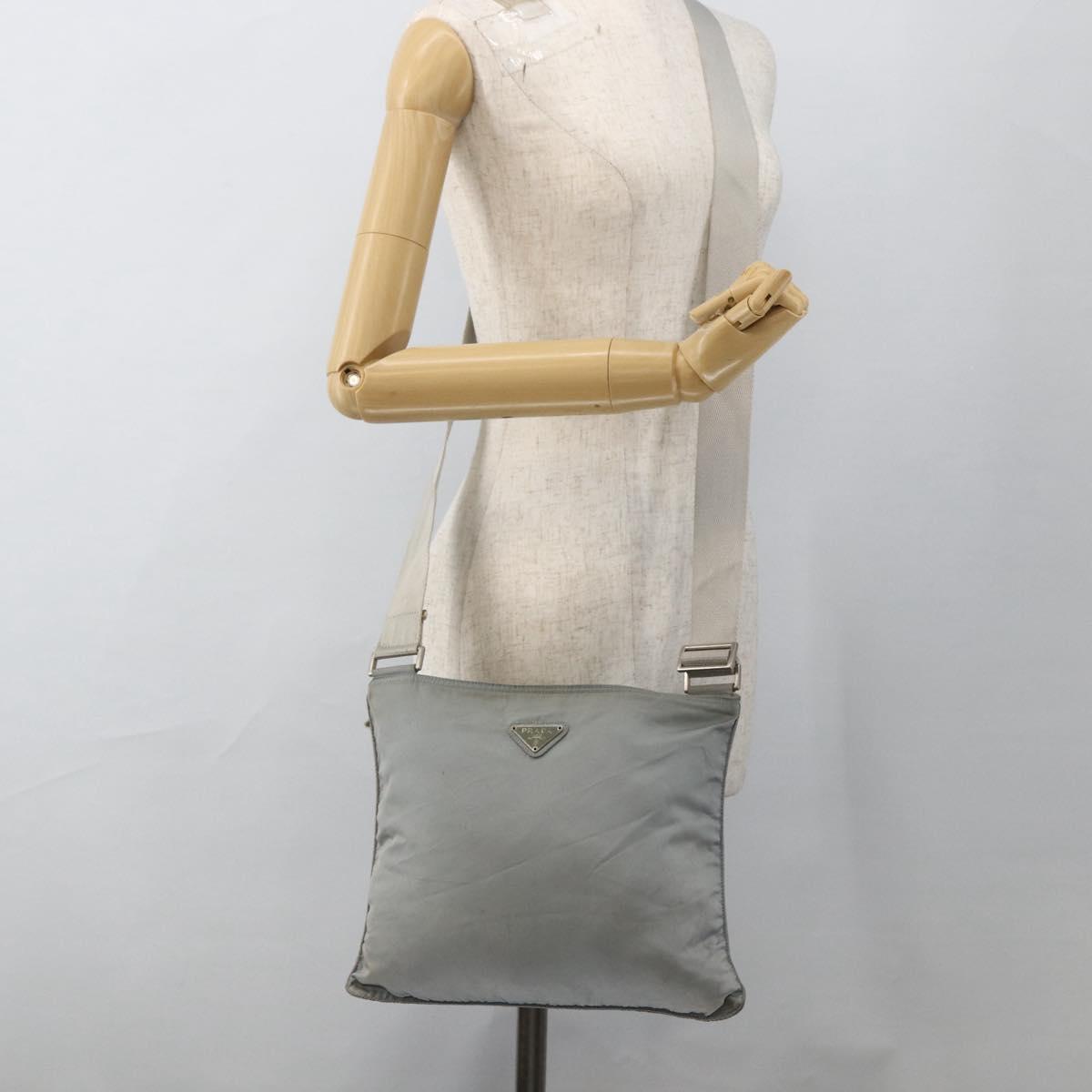 PRADA Shoulder Bag Nylon Gray Silver Auth 174005