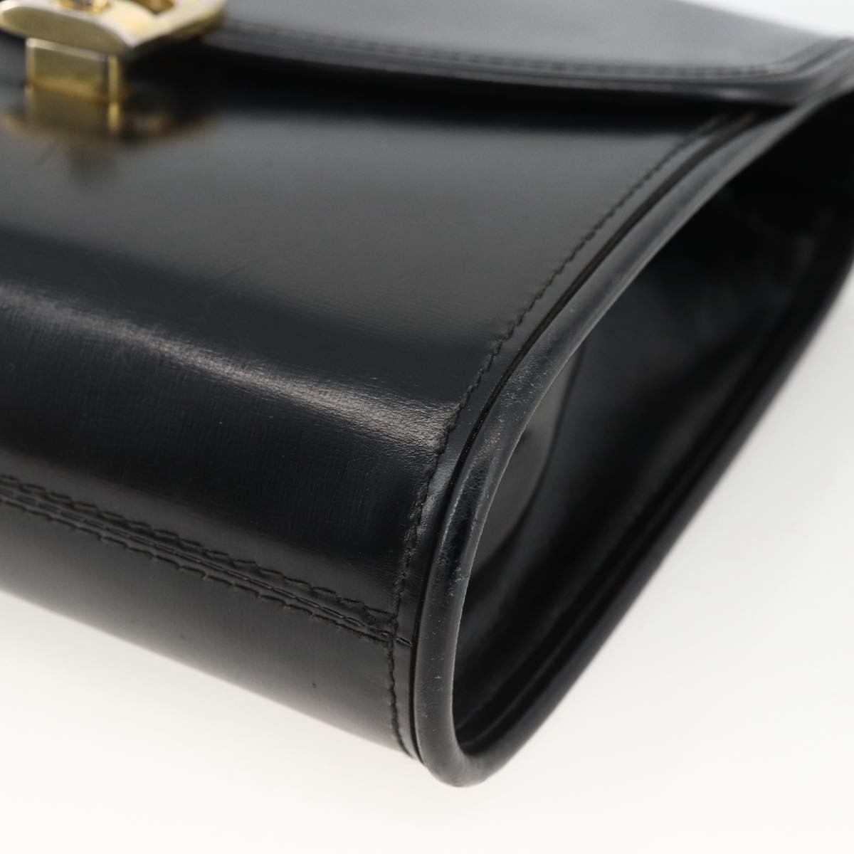 GUCCI Shoulder Bag Leather Black Gold Auth 174014