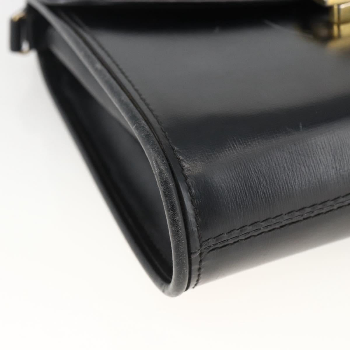 GUCCI Shoulder Bag Leather Black Gold Auth 174014
