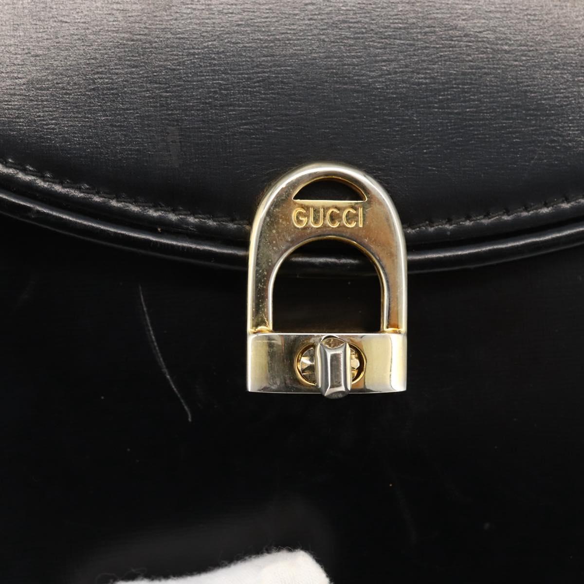 GUCCI Shoulder Bag Leather Black Gold Auth 174014