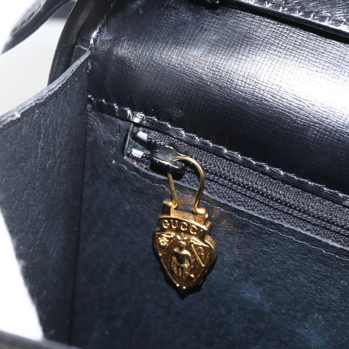 GUCCI Shoulder Bag Leather Black Gold Auth 174014