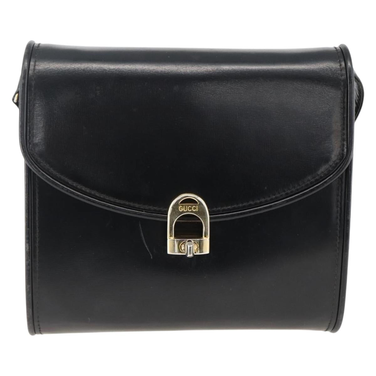 GUCCI Shoulder Bag Leather Black Gold Auth 174014