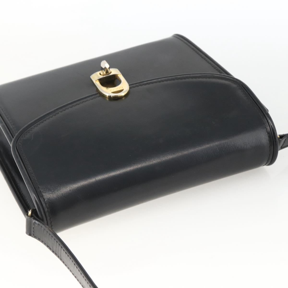 GUCCI Shoulder Bag Leather Black Gold Auth 174014