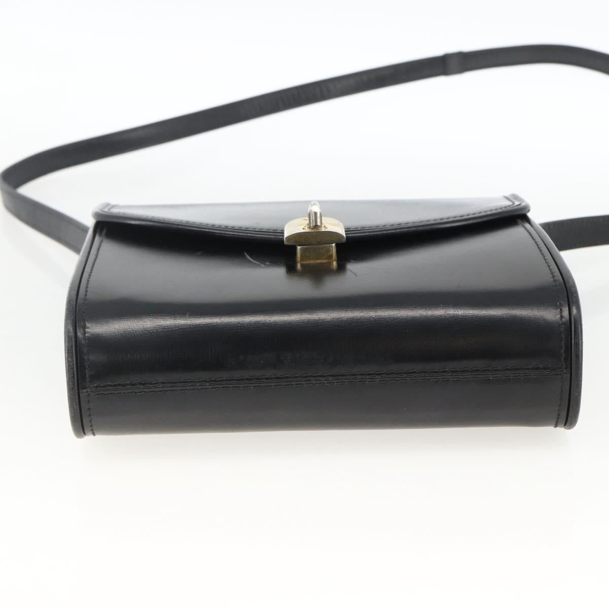 GUCCI Shoulder Bag Leather Black Gold Auth 174014