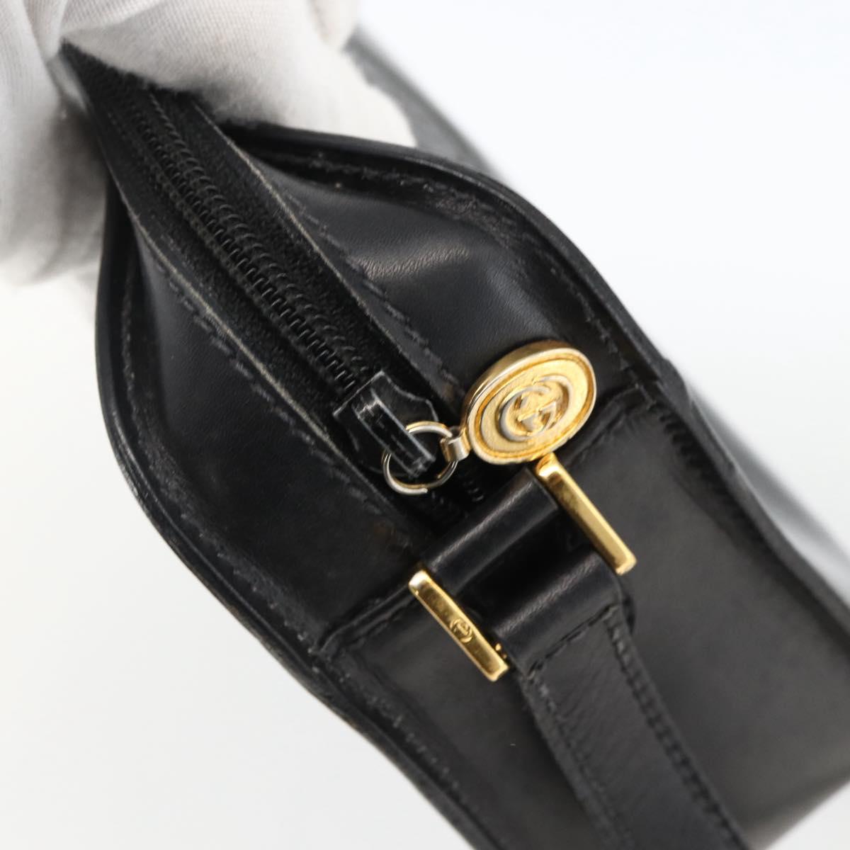GUCCI Shoulder Bag Leather Black Gold 007 256 0051 Auth 174016