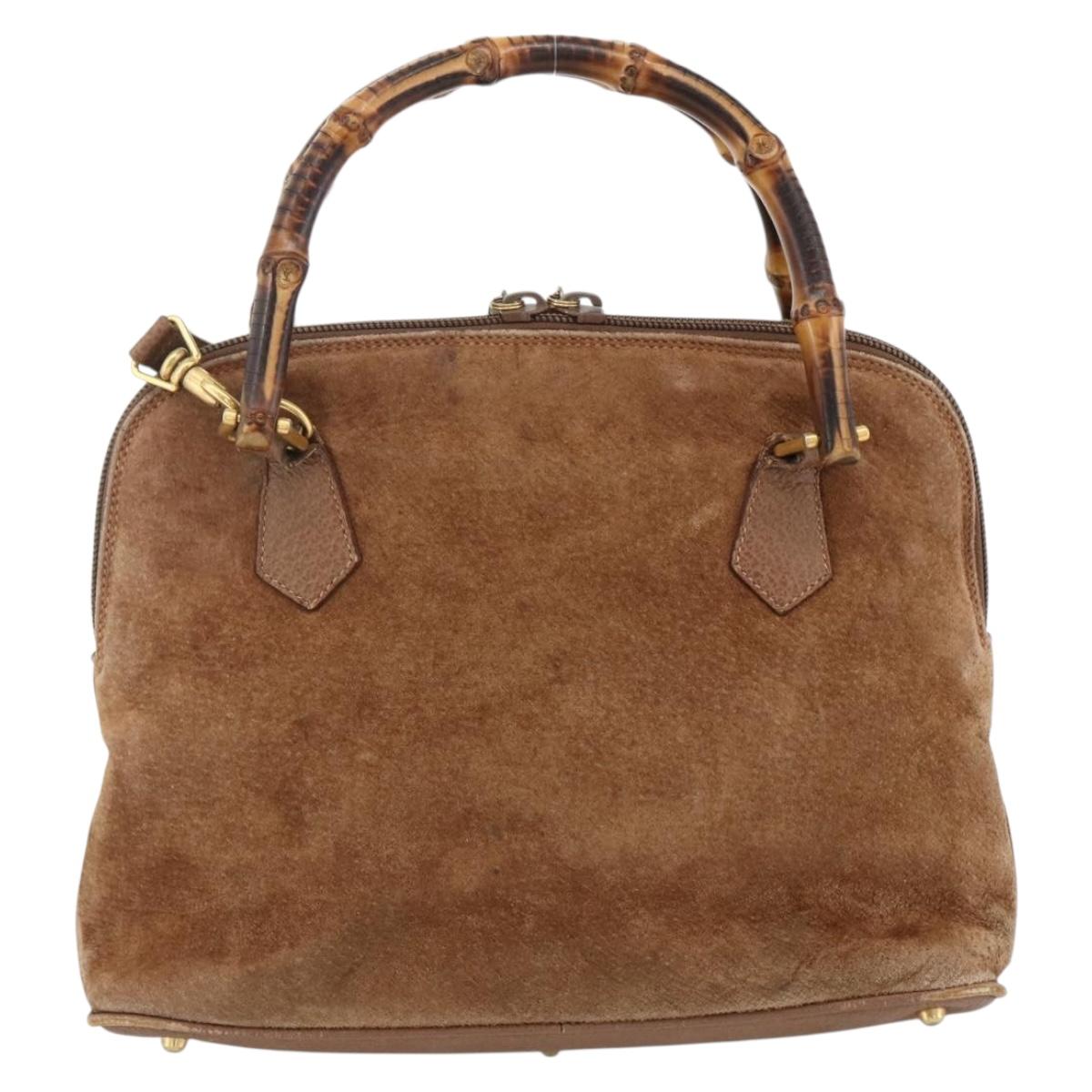 GUCCI Bamboo Hand Bag Suede 2way Brown 000 122 0290 Auth 174017