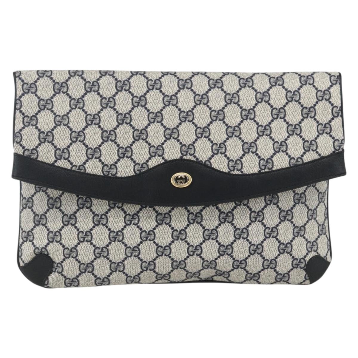 GUCCI GG Supreme Clutch Bag PVC Navy 89 02 075 Auth 174020A