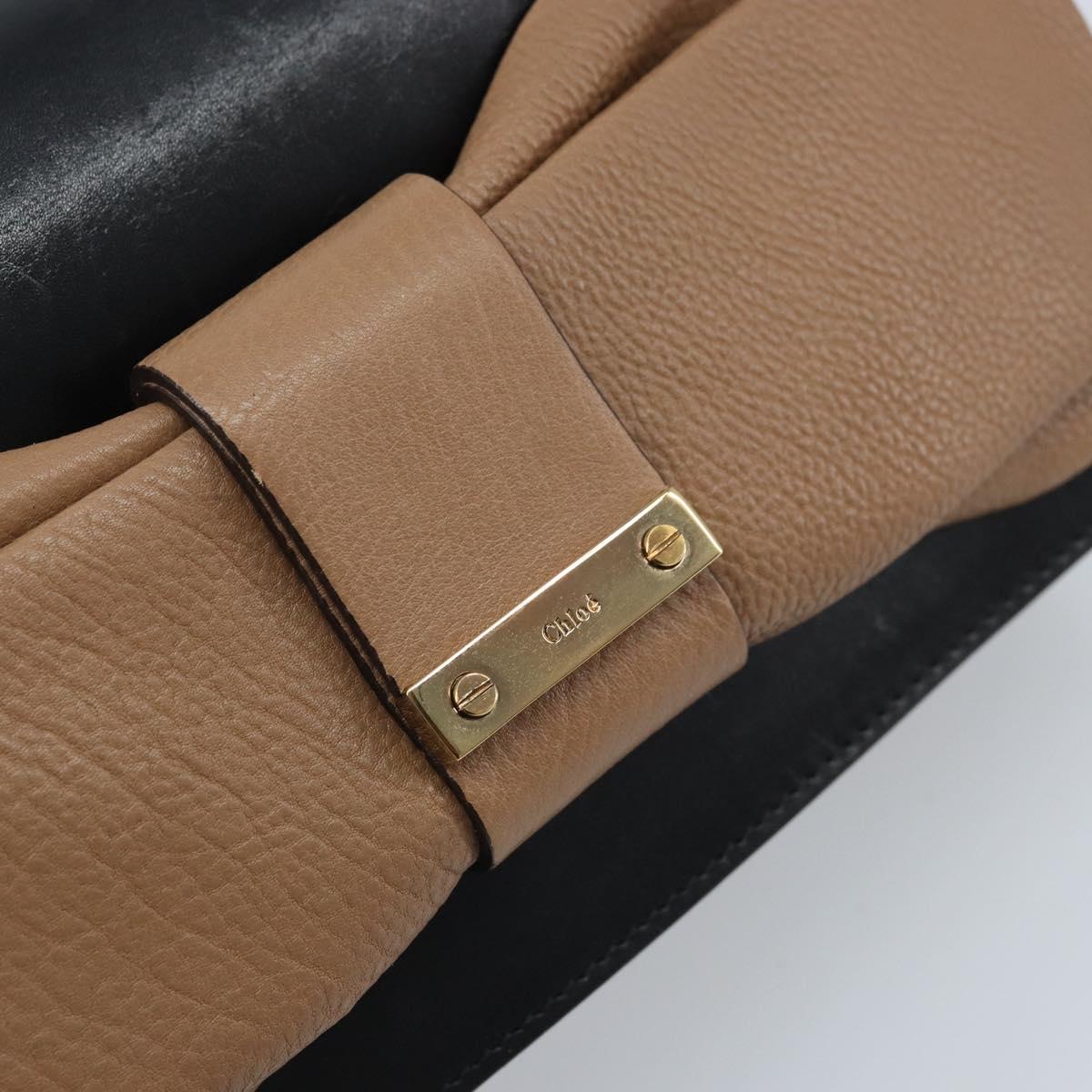 Chloe Ribbon Chain Hand Bag Leather Black Gold Auth 174022A
