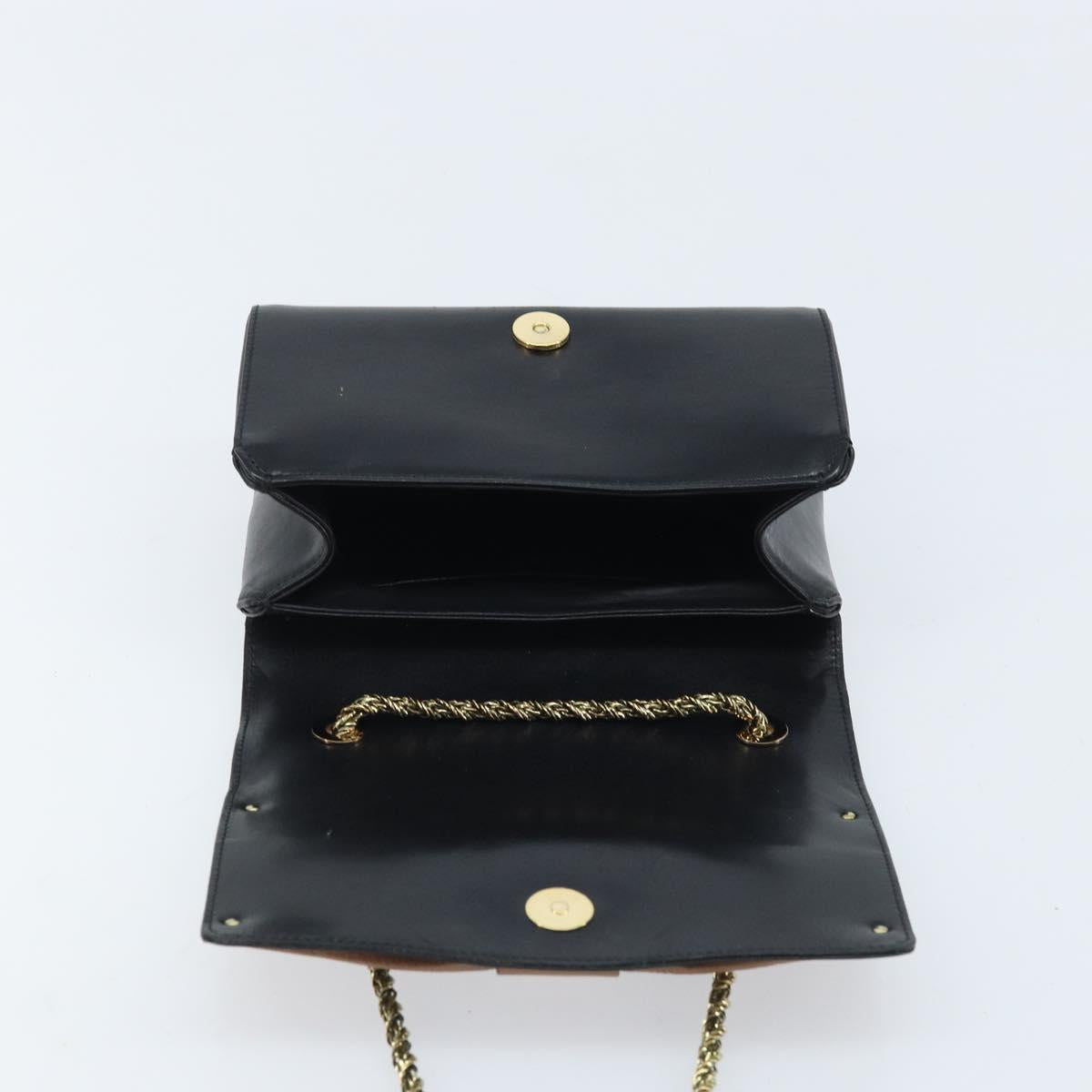Chloe Ribbon Chain Hand Bag Leather Black Gold Auth 174022A