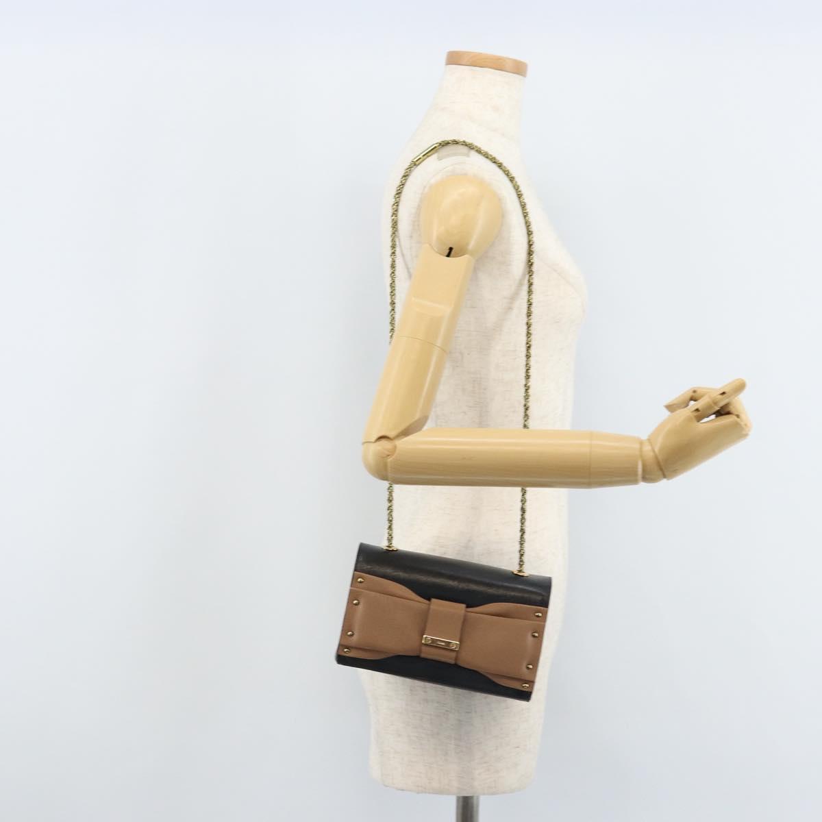 Chloe Ribbon Chain Hand Bag Leather Black Gold Auth 174022A