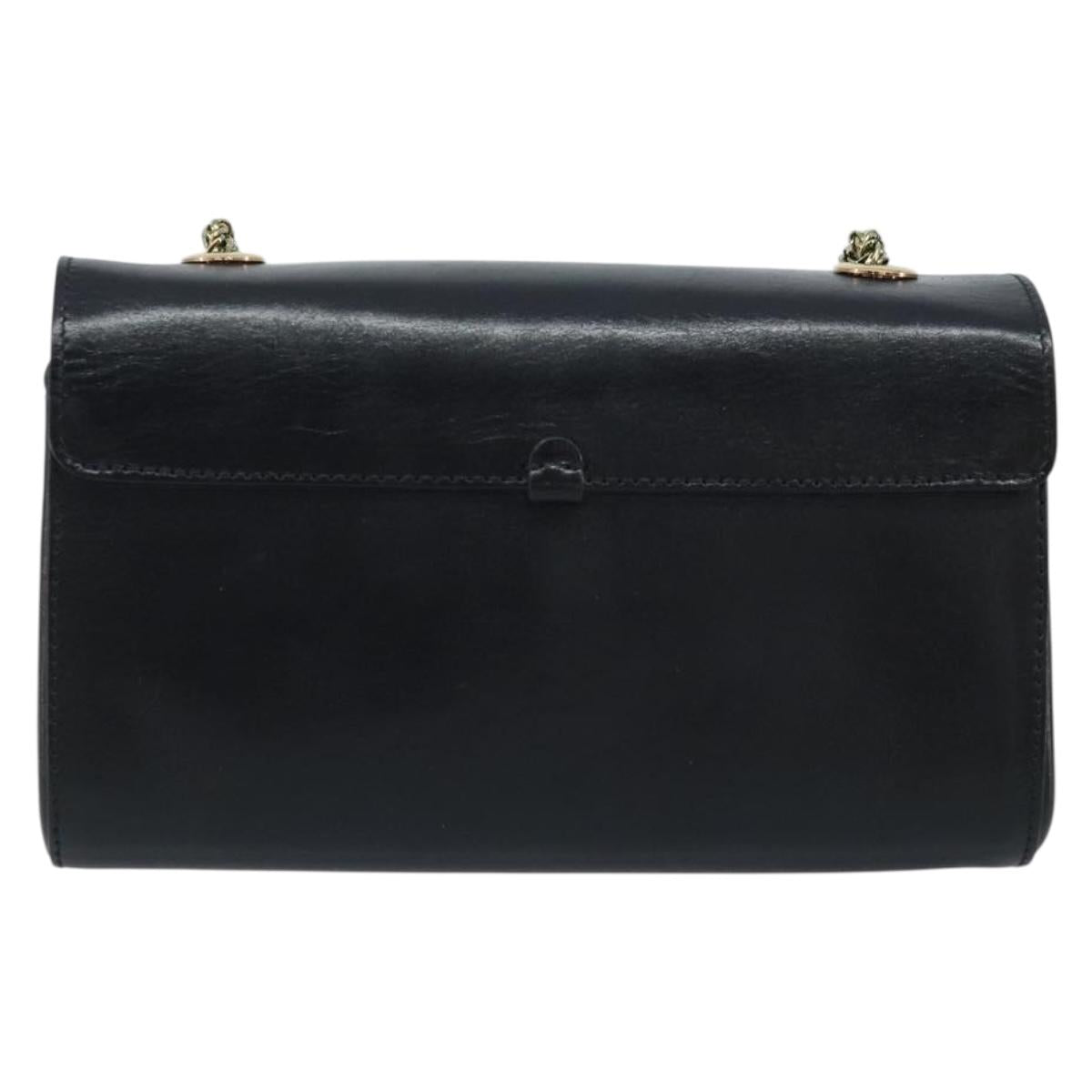 Chloe Ribbon Chain Hand Bag Leather Black Gold Auth 174022A