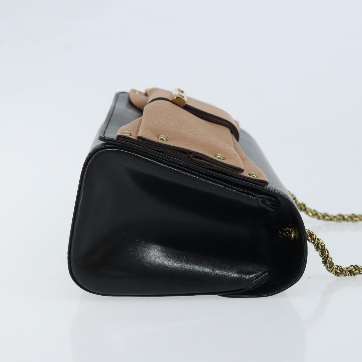 Chloe Ribbon Chain Hand Bag Leather Black Gold Auth 174022A