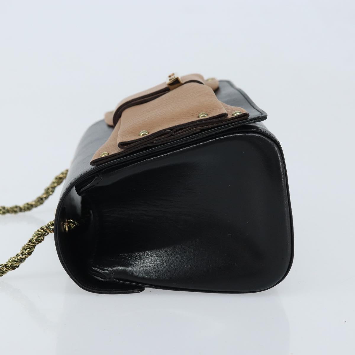 Chloe Ribbon Chain Hand Bag Leather Black Gold Auth 174022A