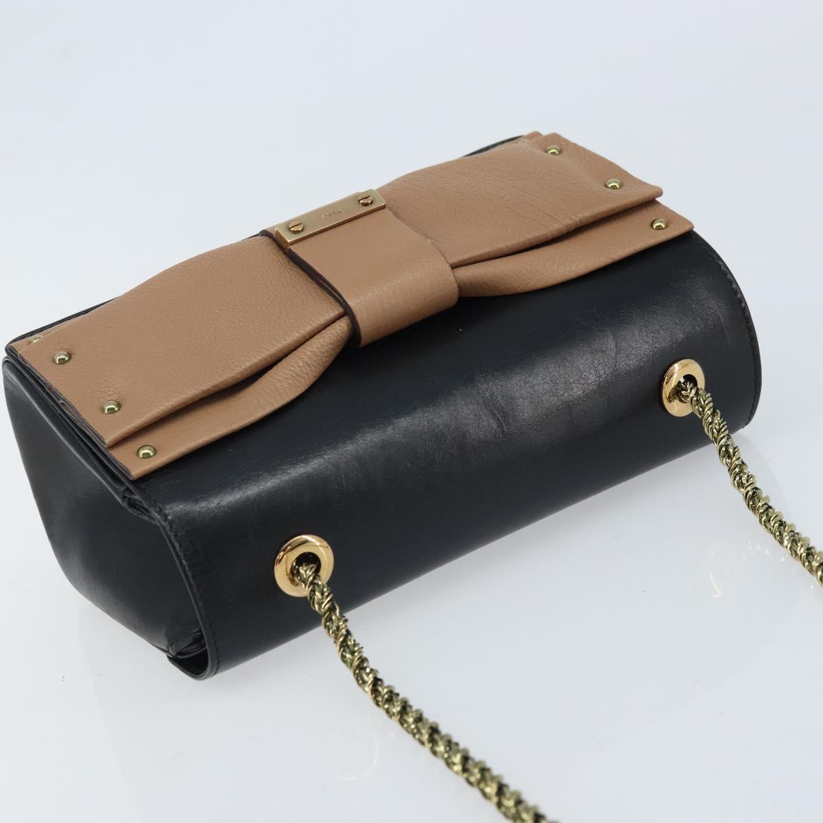 Chloe Ribbon Chain Hand Bag Leather Black Gold Auth 174022A