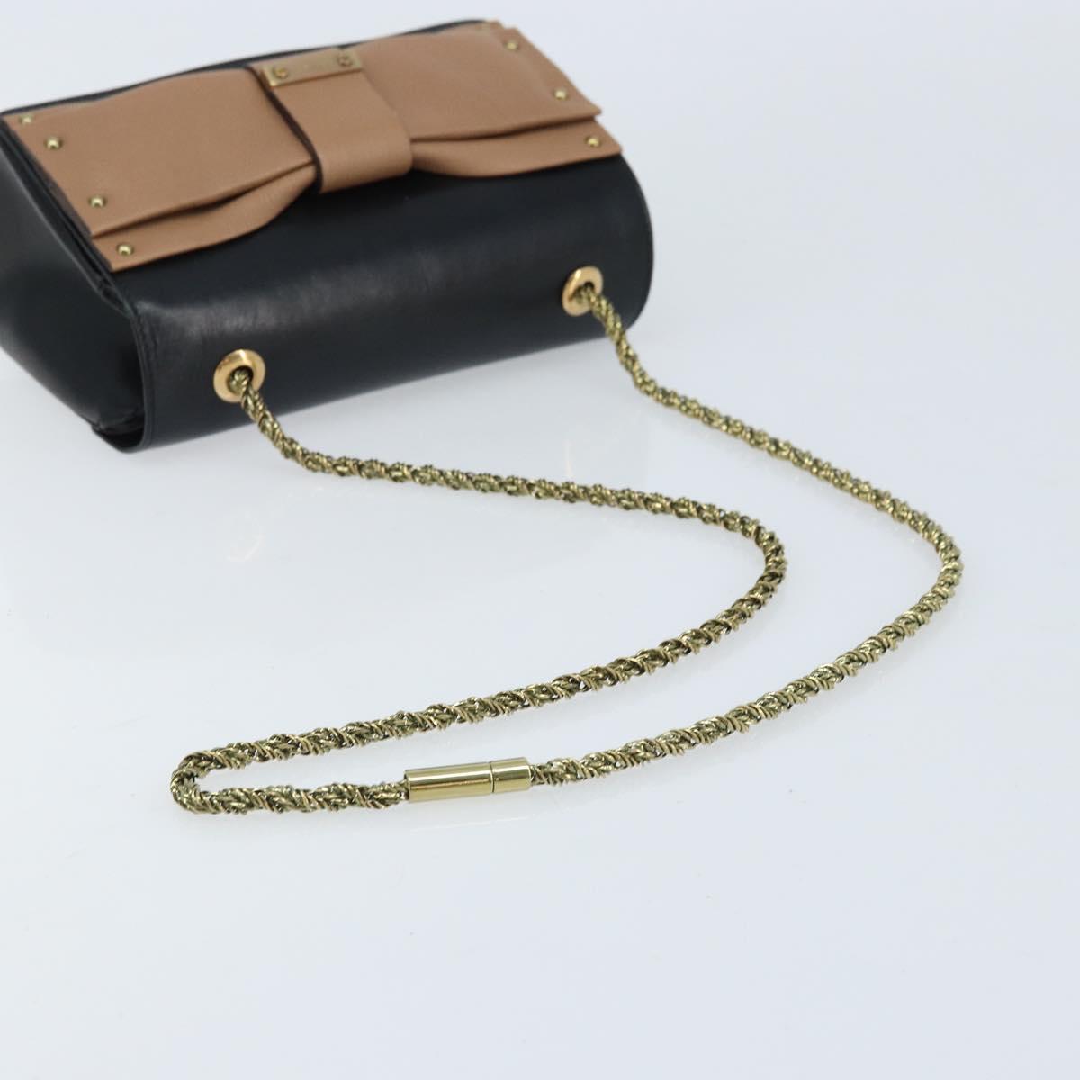 Chloe Ribbon Chain Hand Bag Leather Black Gold Auth 174022A