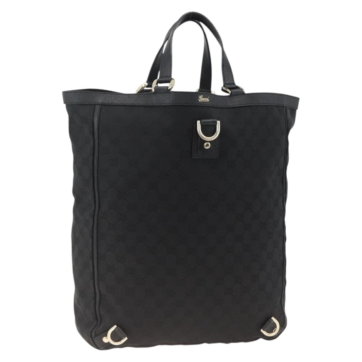 GUCCI GG Canvas Abbey Tote Bag Black Gold 130733 Auth 174036A