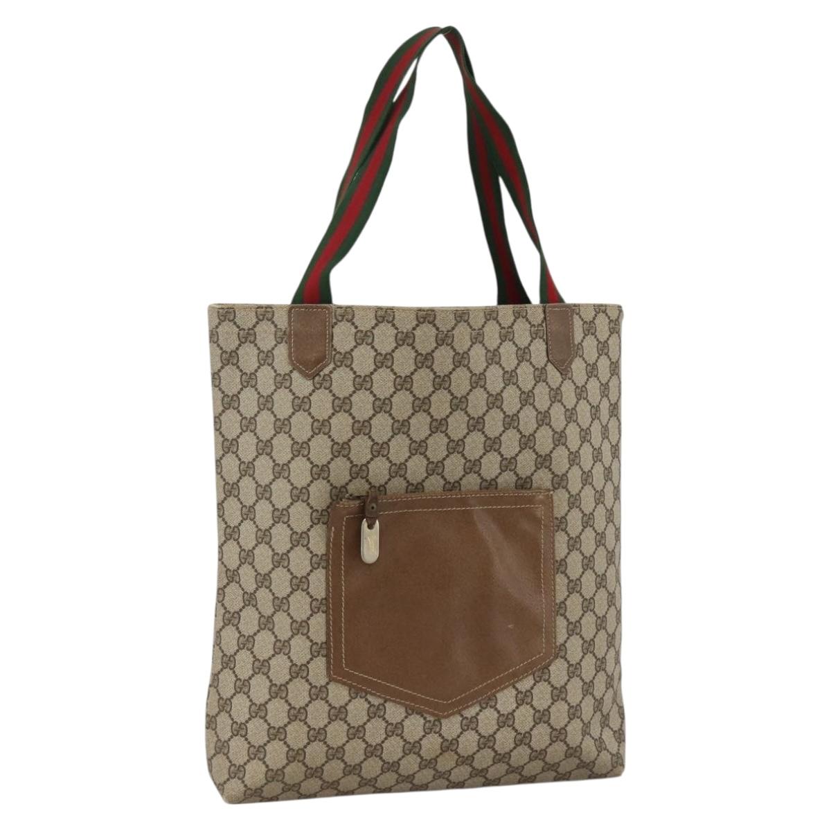 GUCCI GG Supreme Web Sherry Line Tote Bag Beige Auth 174038