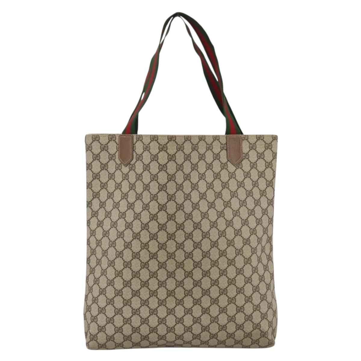 GUCCI GG Supreme Web Sherry Line Tote Bag Beige Auth 174038