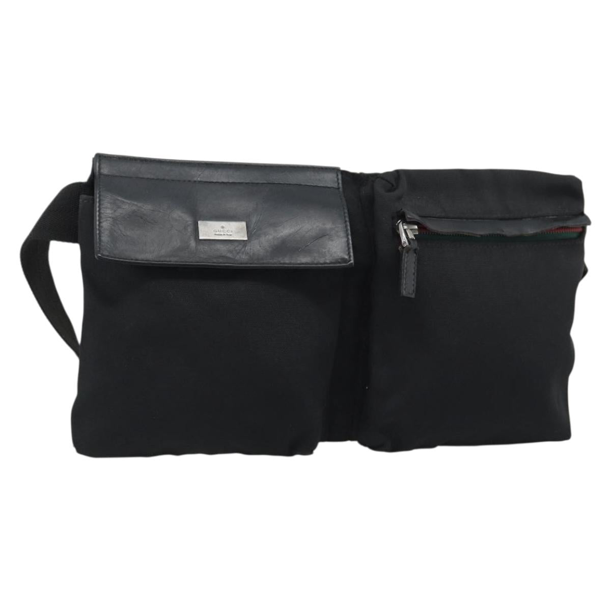 GUCCI Waist bag Nylon Black Silver 28566 Auth 174041