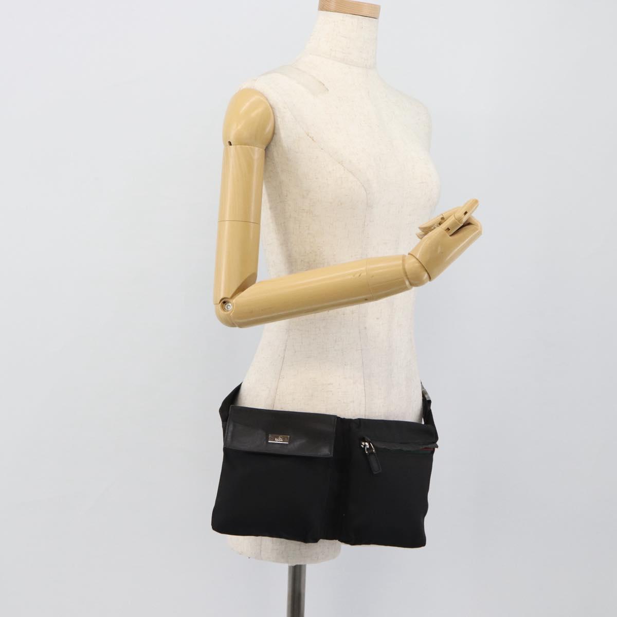GUCCI Waist bag Nylon Black Silver 28566 Auth 174041