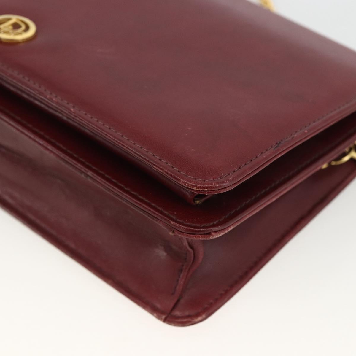 Christian Dior Chain Shoulder Bag Leather Bordeaux Gold Auth 174046A