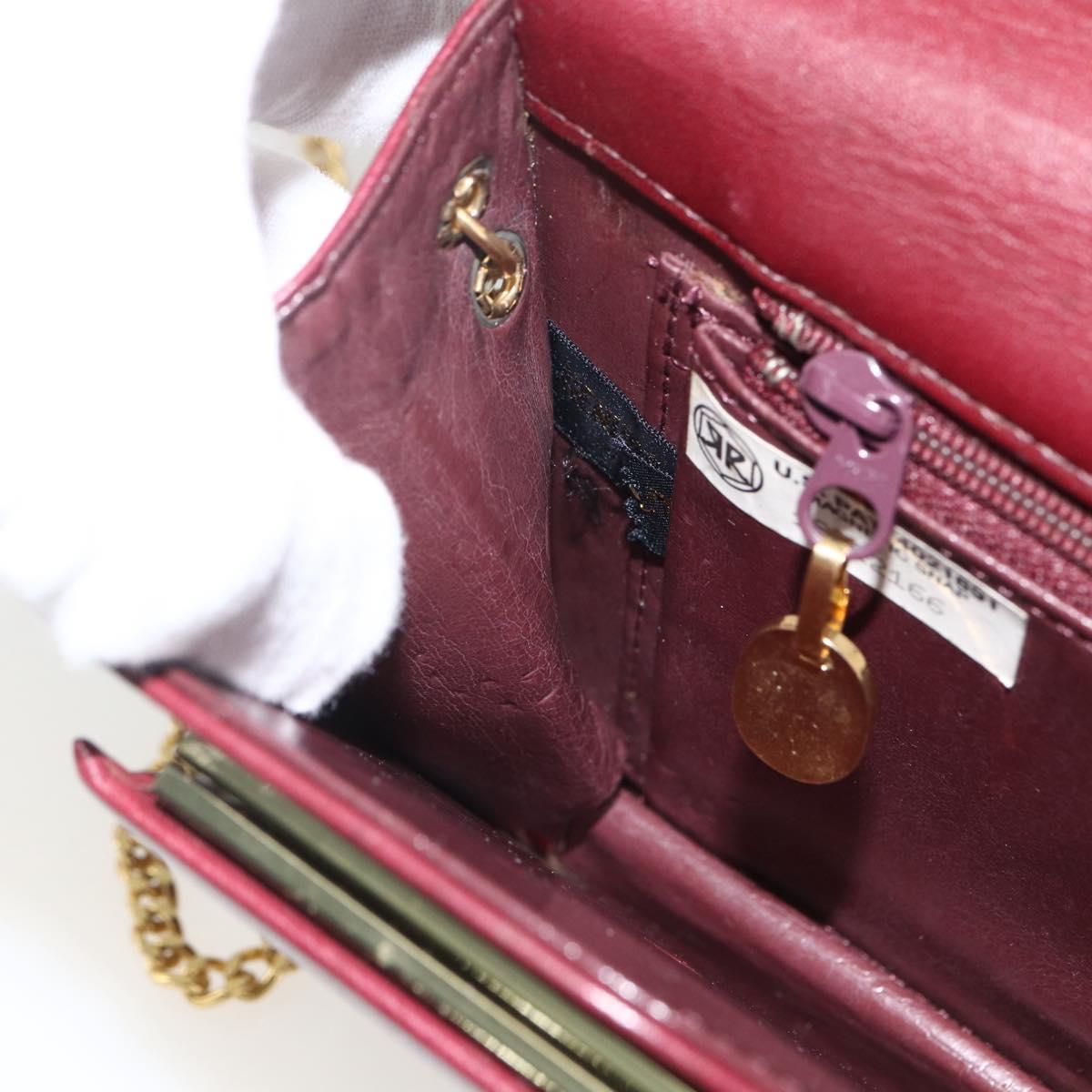 Christian Dior Chain Shoulder Bag Leather Bordeaux Gold Auth 174046A