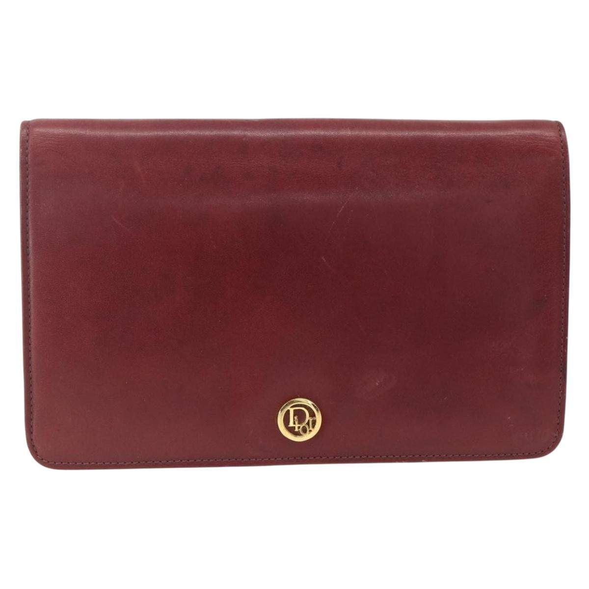 Christian Dior Chain Shoulder Bag Leather Bordeaux Gold Auth 174046A