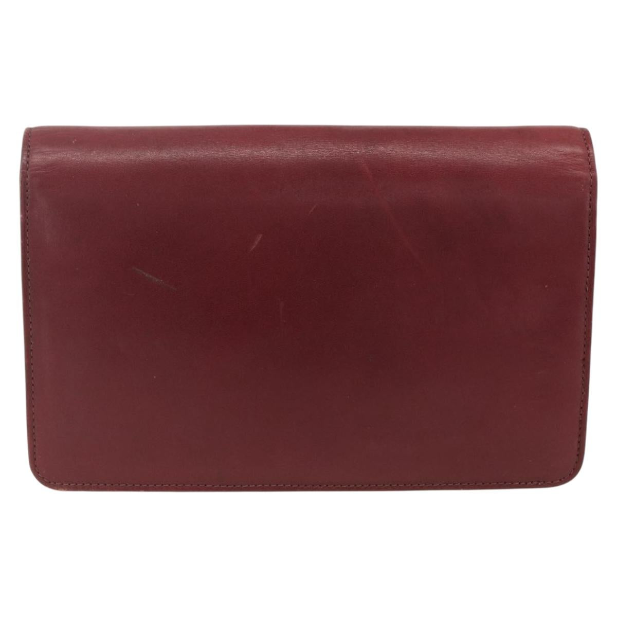 Christian Dior Chain Shoulder Bag Leather Bordeaux Gold Auth 174046A