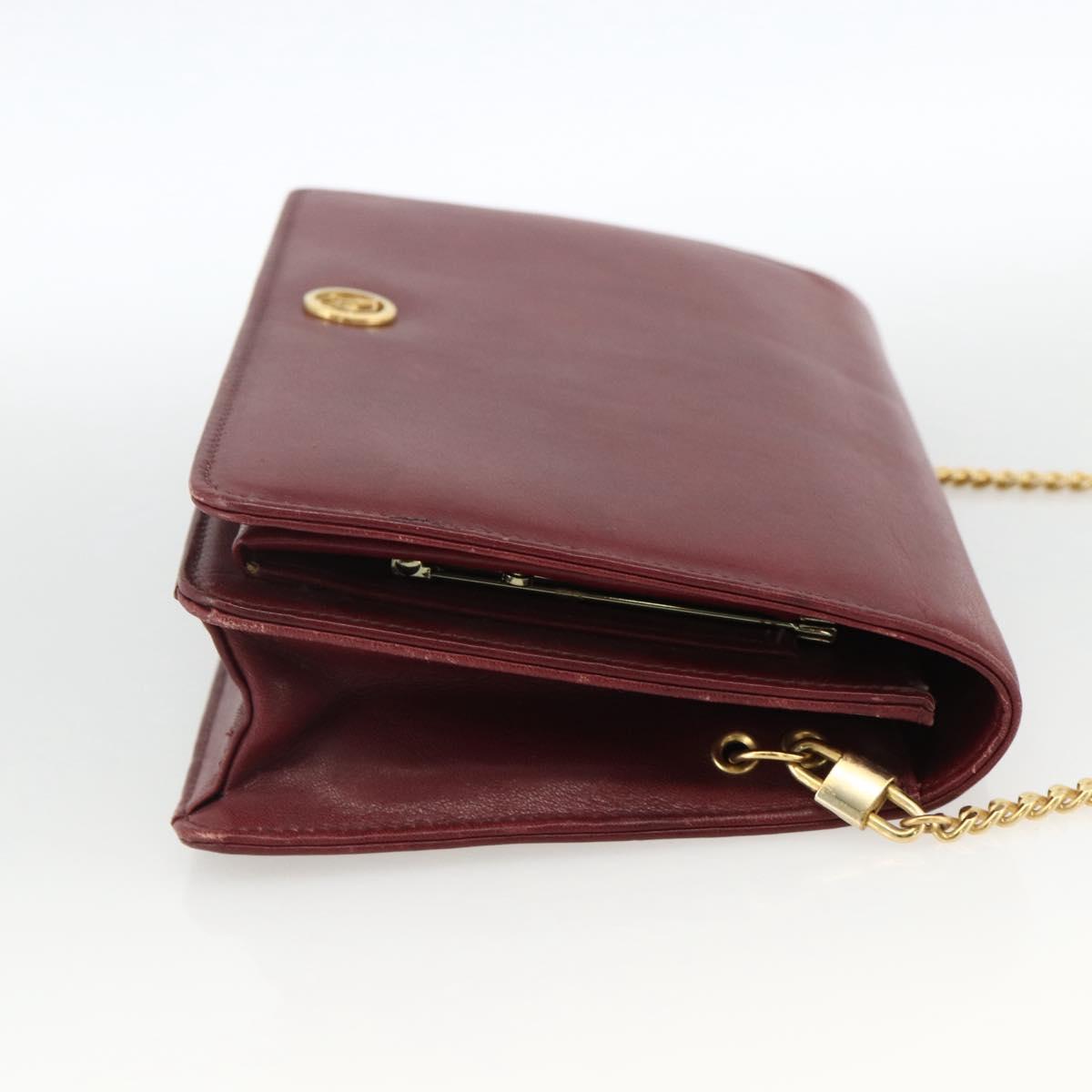 Christian Dior Chain Shoulder Bag Leather Bordeaux Gold Auth 174046A