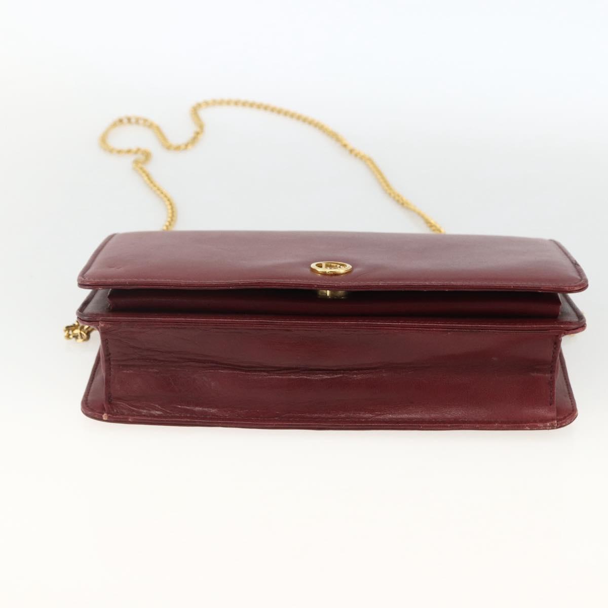 Christian Dior Chain Shoulder Bag Leather Bordeaux Gold Auth 174046A