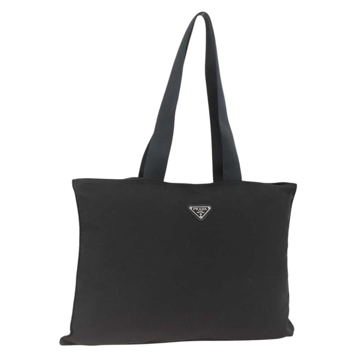 PRADA Tote Bag Nylon Black Silver Auth 174049