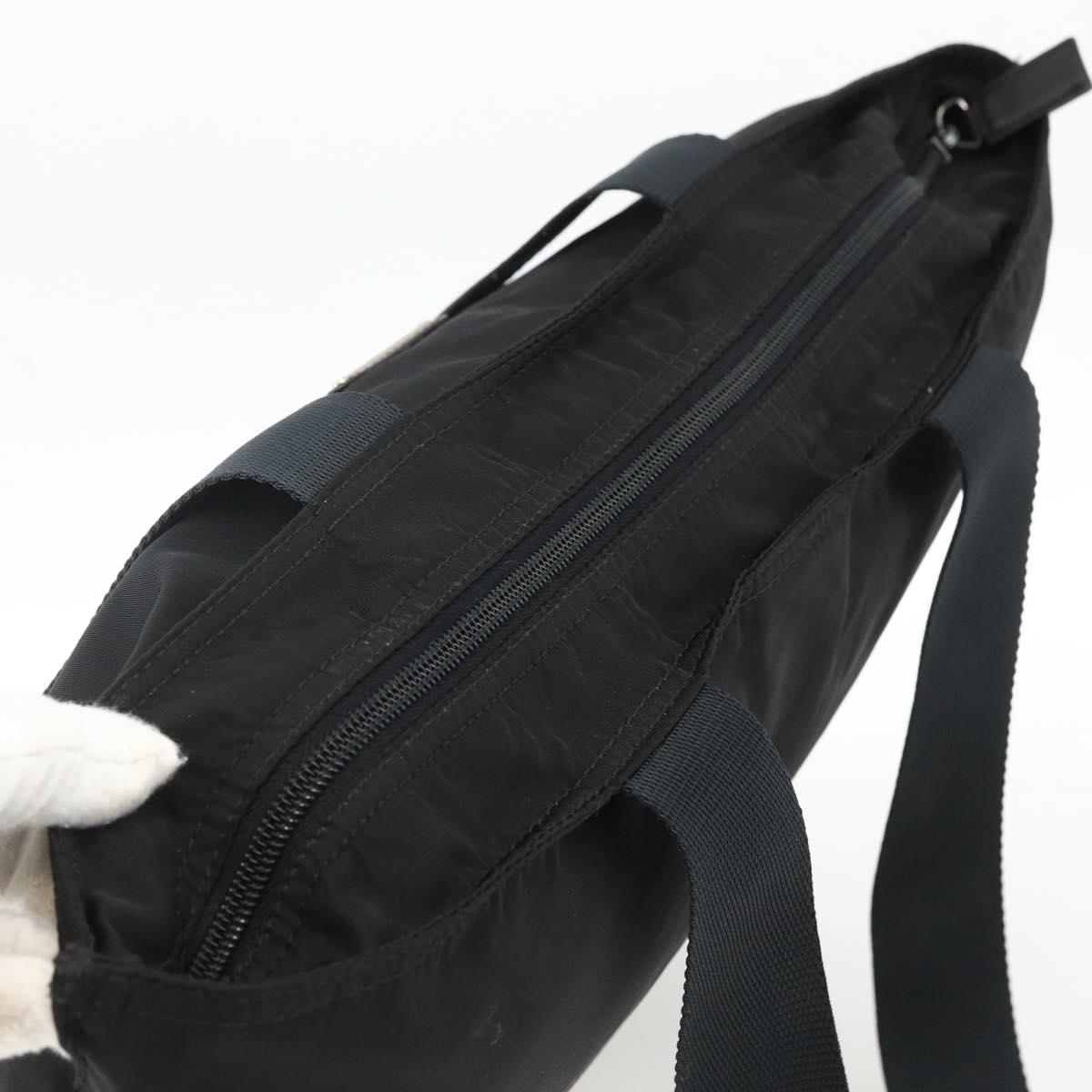 PRADA Tote Bag Nylon Black Silver Auth 174049