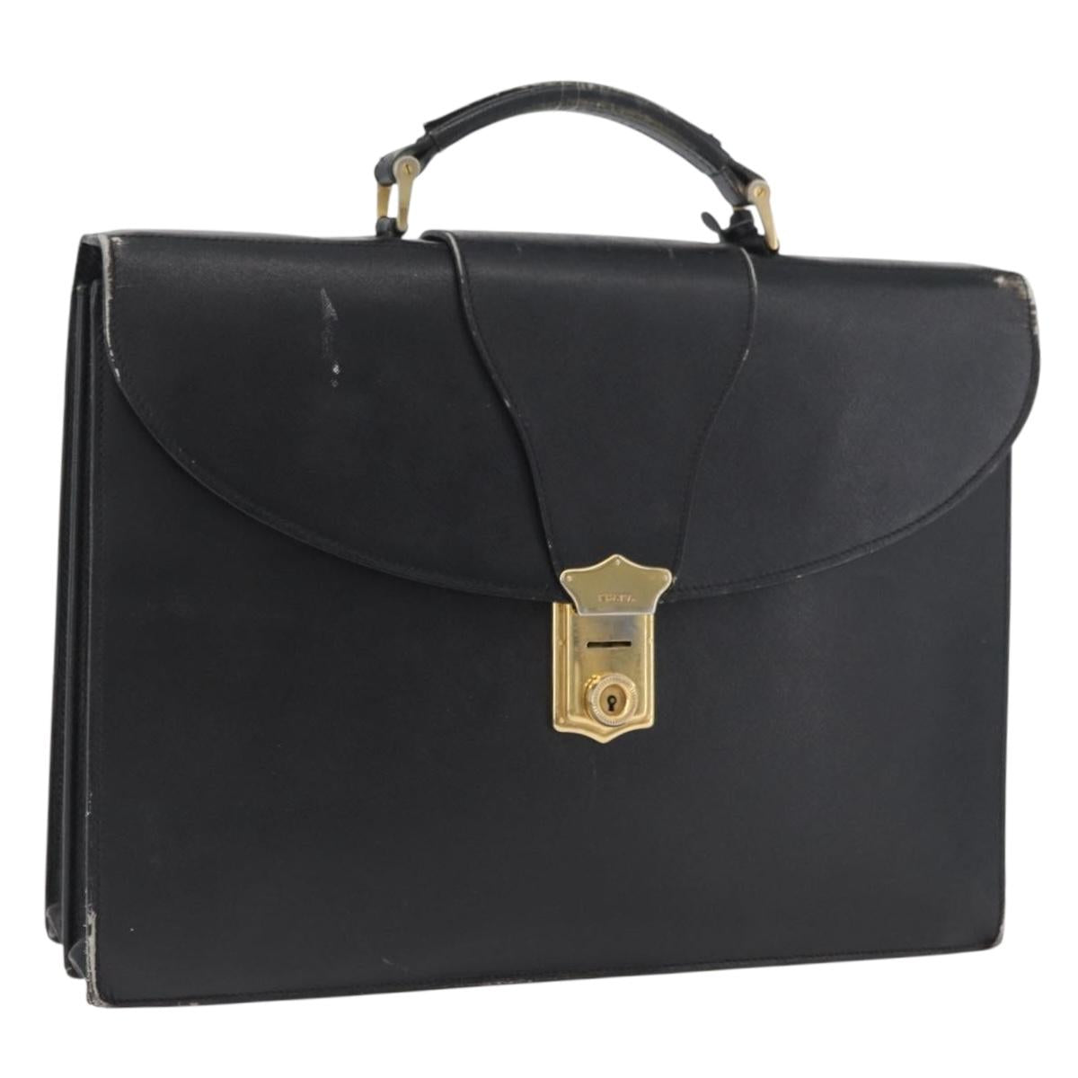 PRADA Safiano Leather Business Bag Black Gold Auth 174051