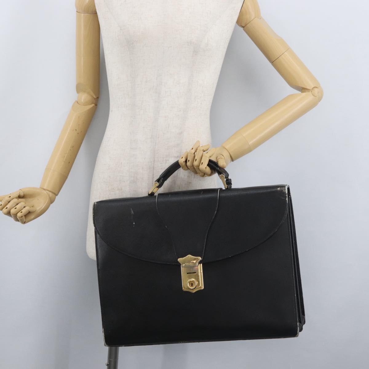 PRADA Safiano Leather Business Bag Black Gold Auth 174051
